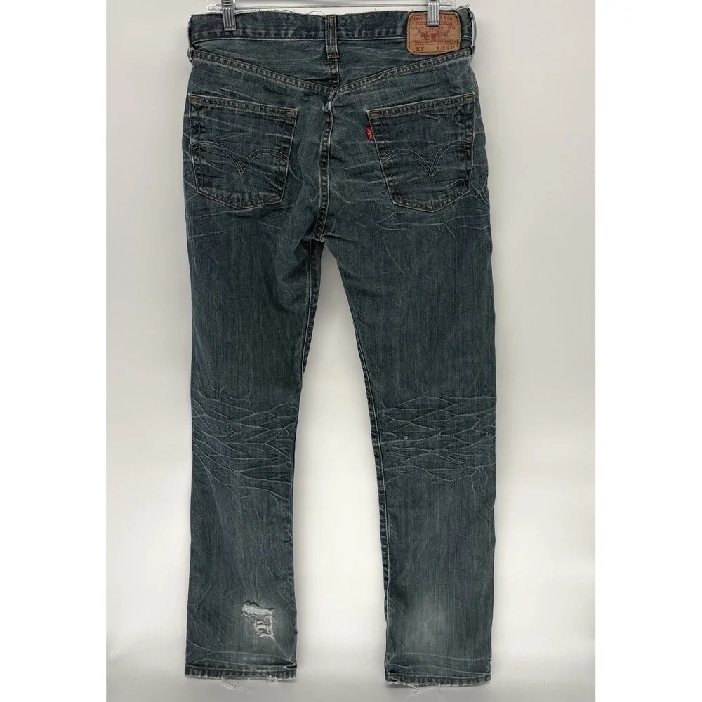 Vintage Levi's 501 Straight Jeans Button Fly Distressed Whisker Y2K Men 32X34